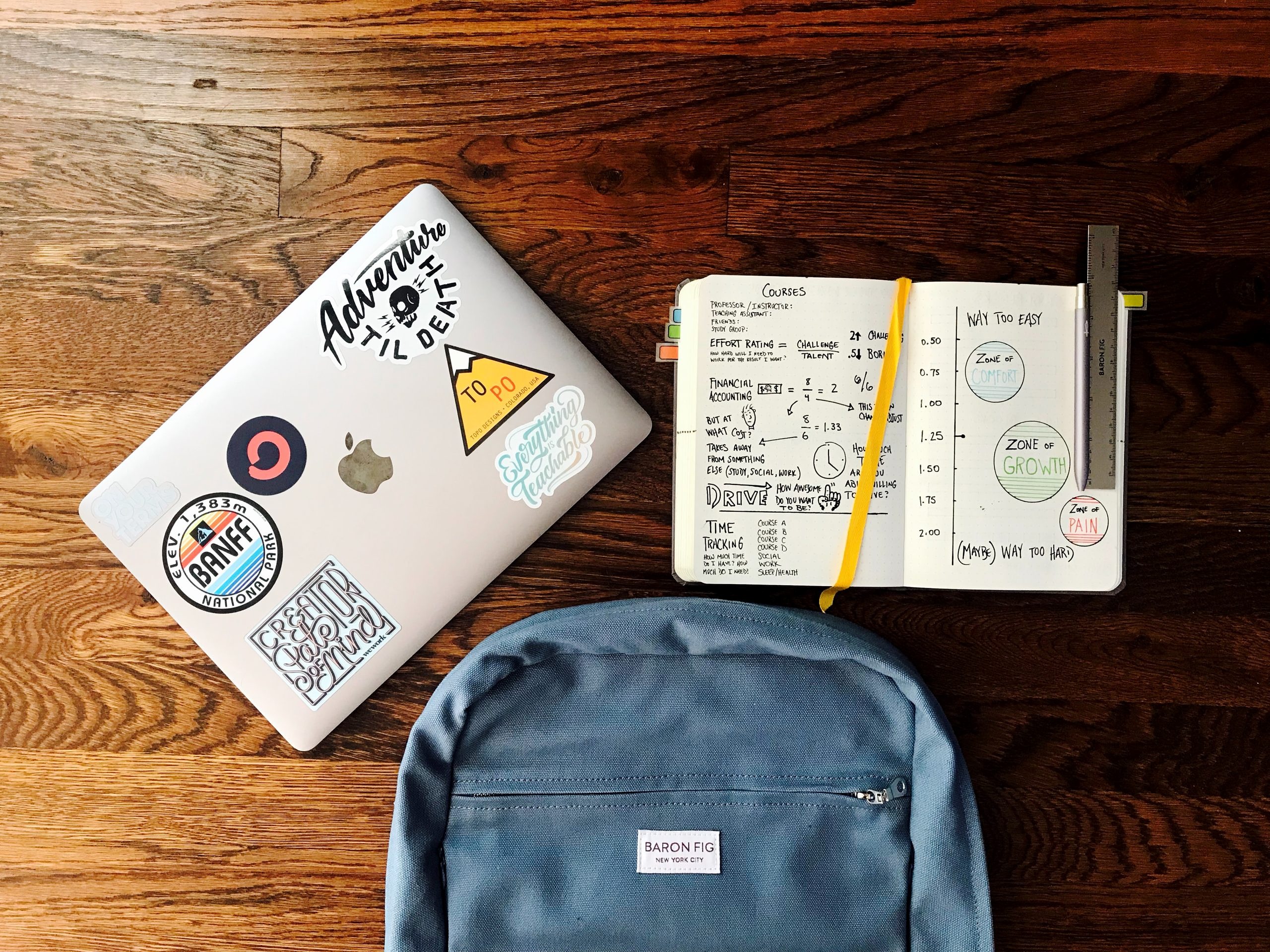 Student computer and backpack, ready for distance learning